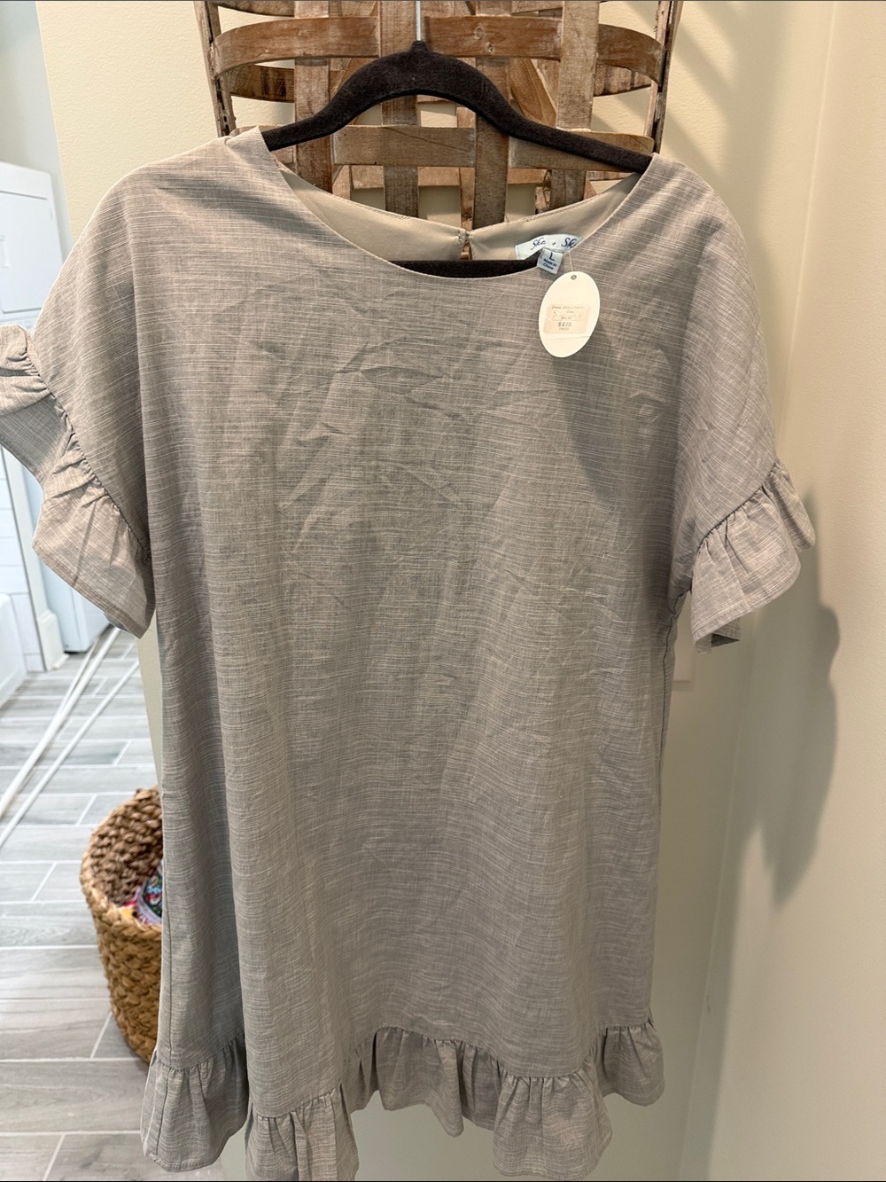 She and Sky Gray Ruffle-Hem Midi Dress